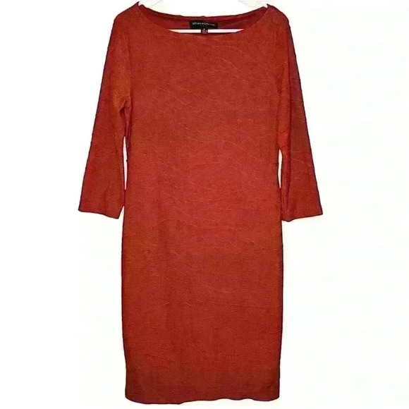 Sharagano Women’s Textured Burnt Orange 3/4 Sleeve Shift Dress Size 14 - Picture 1 of 10